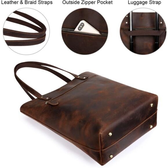 Women Vintage Genuine Leather Tote Bag Large Shoulder Purse Work Handbag - Picture 4 of 7